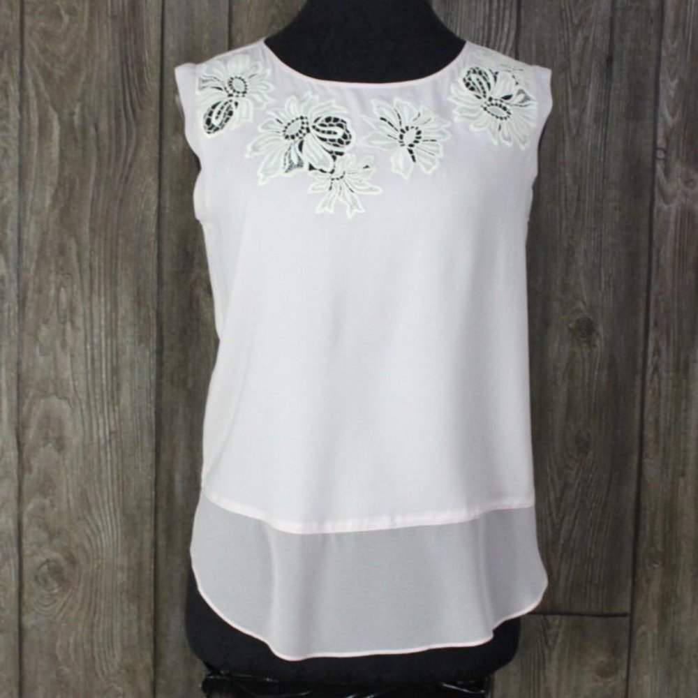 Pink Blouse with Ivory Lace Cutout